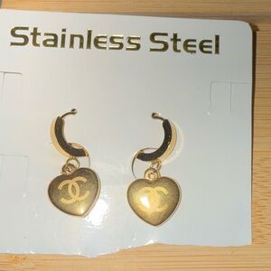 New Stainless Steel Gold Heart Earrings